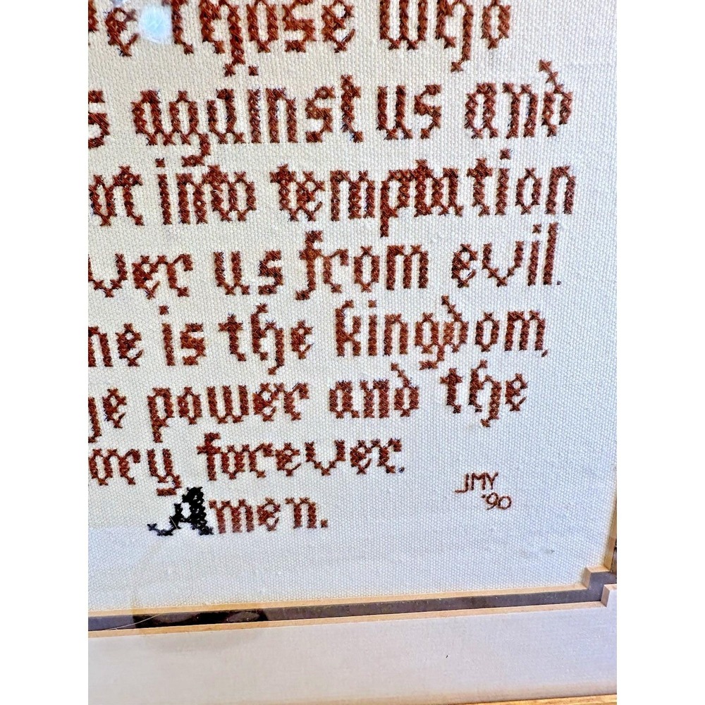 Vtg 1990 Framed The Lords Prayer Cross Stitch Sampler Handmade Wall Decor 22x17 - Picture 7 of 13